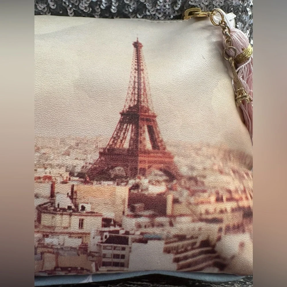 Paris Cosmetic Travel Bag with Tassel Eiffel Tower Charm Keychain